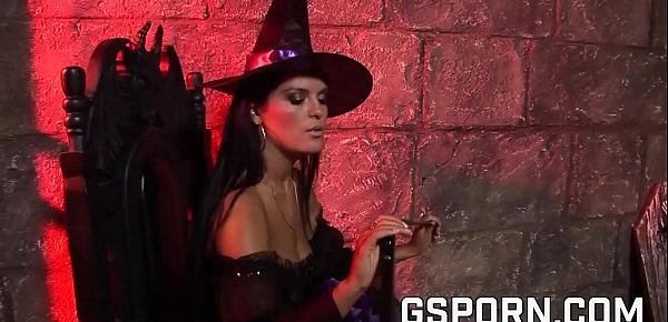  A bad busty witch and an innocent sexy blonde fuck hard in a group